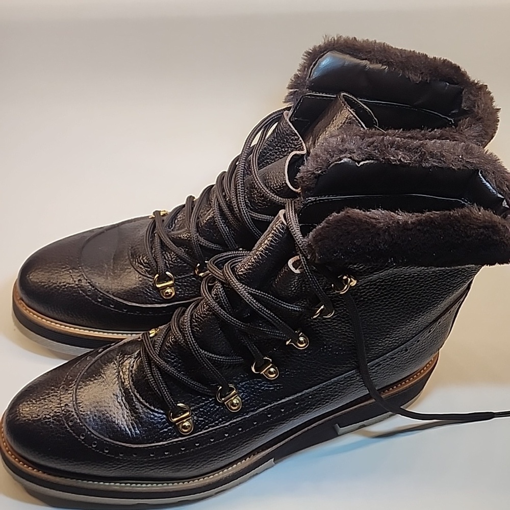 Valentina Leather Winter Boots Faux Fur Lined Lug Sole - Picture 3 of 11